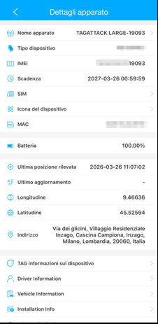 Menu azioni della piattaforma TagAttack